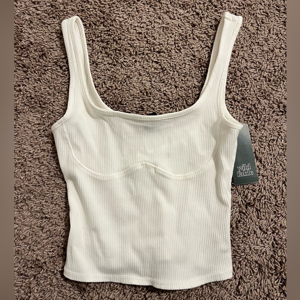 Cropped White Ribbed Tank